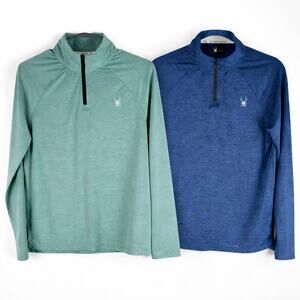 Spyder Active Mens Small 1/4 Zip Pullover Bundle Blue Green Stretch Gym